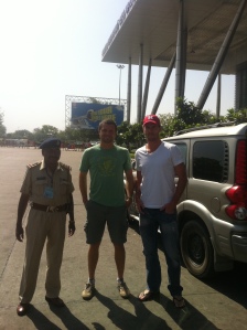 Shaun Tait, a random policemen with too many stars and I with the bulletproof car